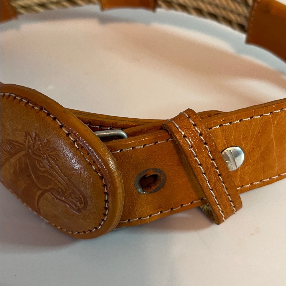 Vintage Leather Woven Rope Horse Head Buckle Belt Size 22 - Picture 9 of 10